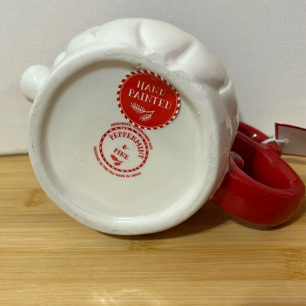 Peppermint & Pine Christmas Santa Claus Coffee Mug Whimsy Hand Painted 18oz. NWT